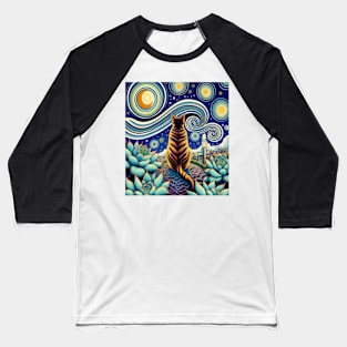 Cat design inspired by Vincent Van Gogh and Succulents Baseball T-Shirt